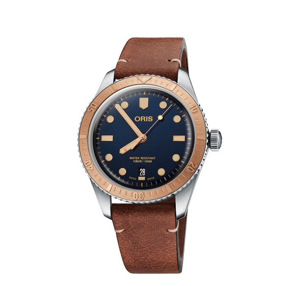 Oris Divers Sixty Five Bronze and Steel Leather Strap Watch