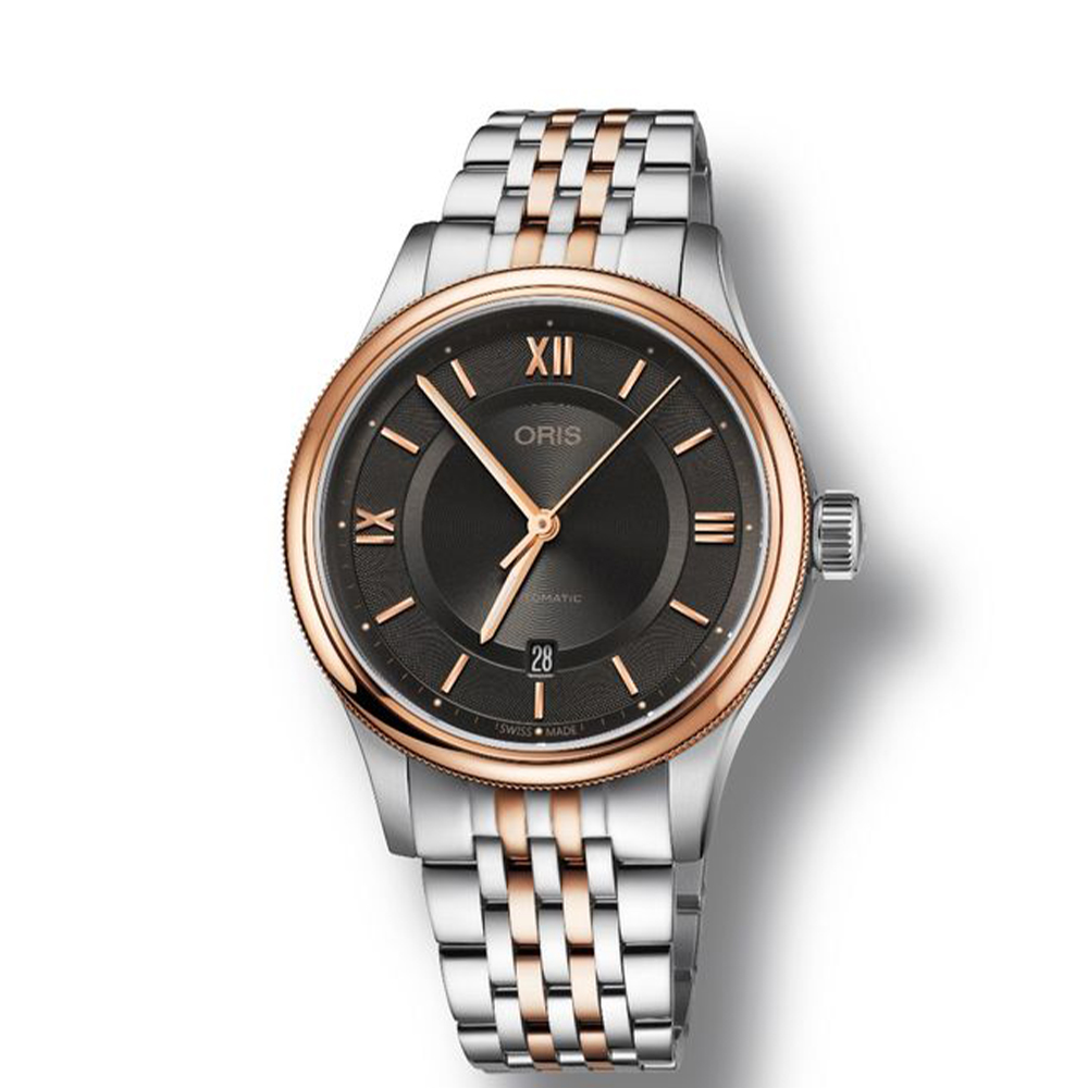 Oris Classic 42mm Steel and Rose Gold Black Dial Gents Bracelet