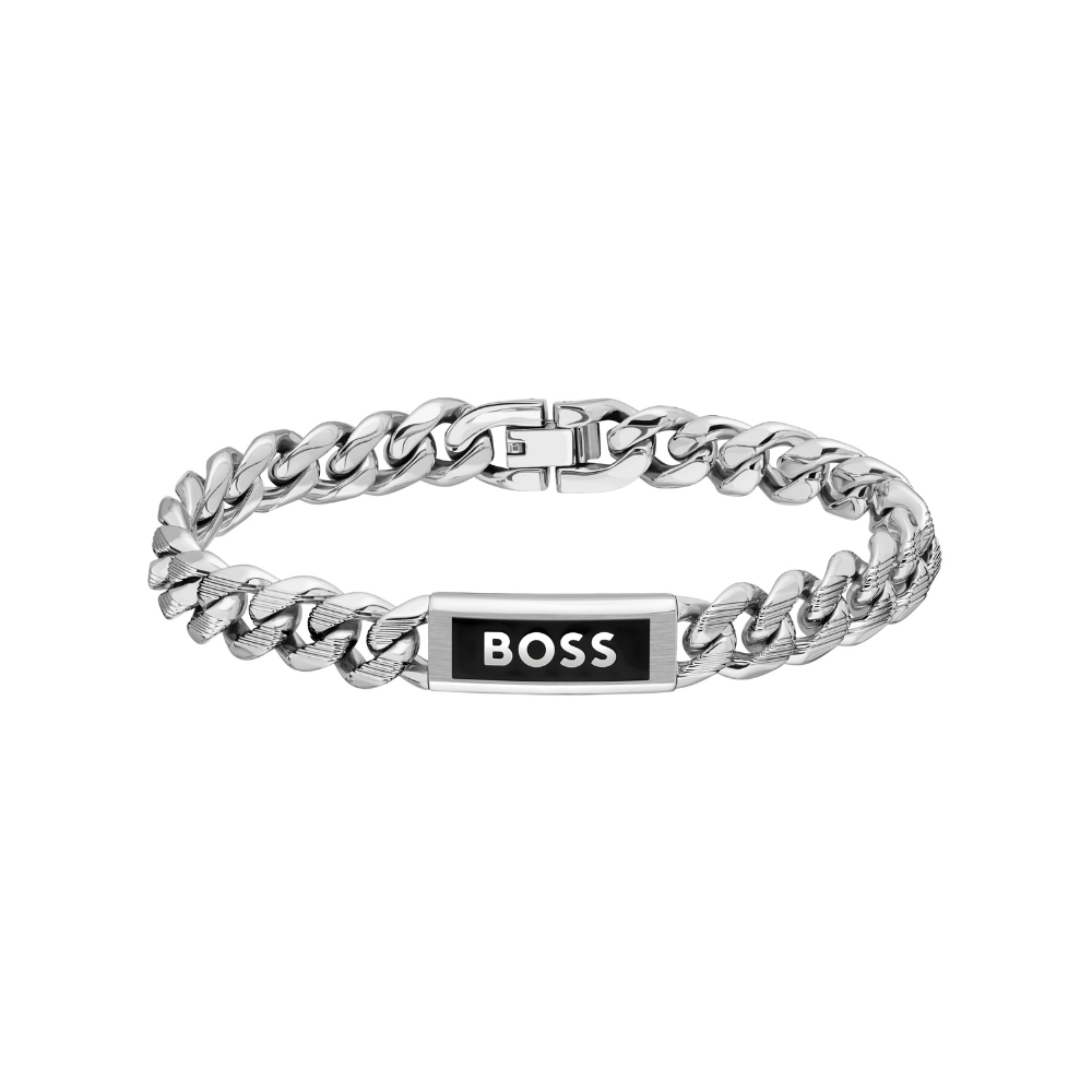 Boss Kassy Emblem Logo Black Dog Tag Steel Bracelet|Peter Jackson