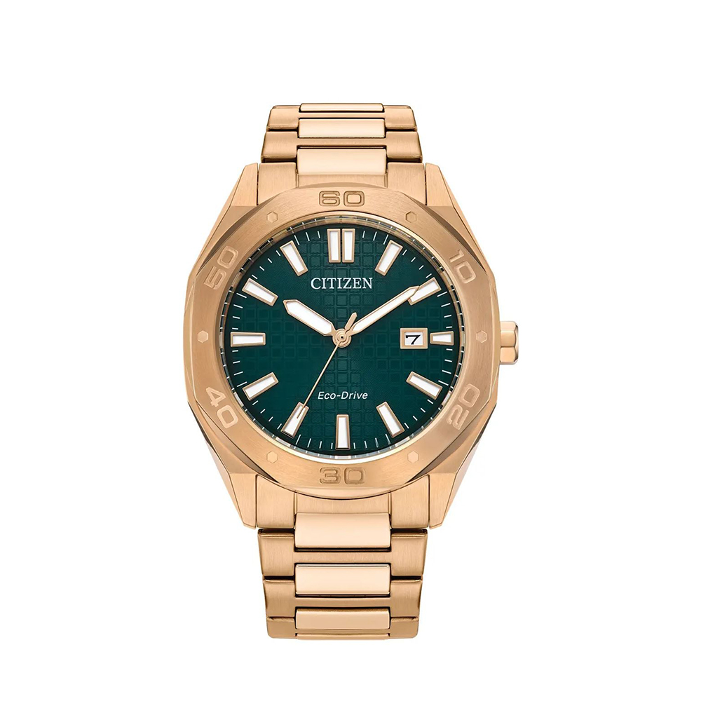 Citizen Mens Sport 41mm Rose Gold Green Eco Drive Watch Peter Jackson