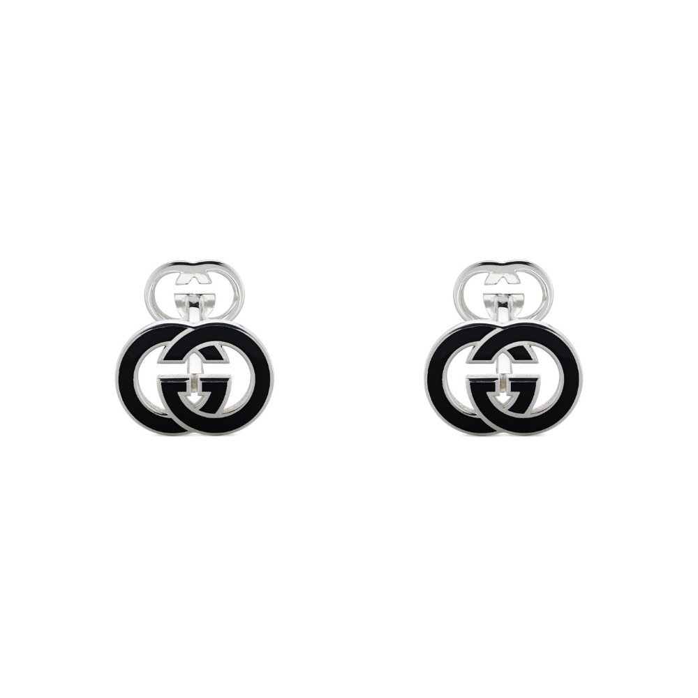 Gucci Interlocking Black Enamel Silver Cufflinks| Peter Jackson