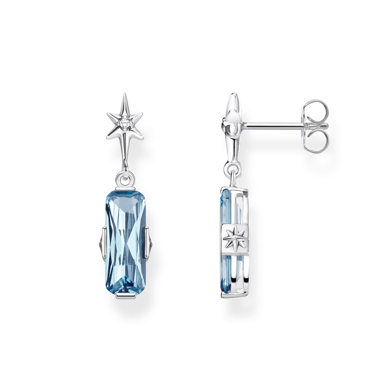 Thomas Sabo Sterling Silver Blue Stone Lucky Star Drop Earrings