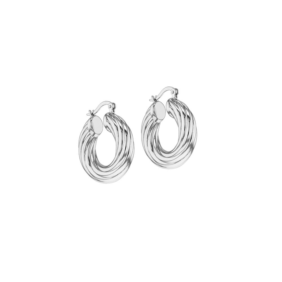 Sterling Silver Creole Hoop Earrings - Crossover Pattern, 20mm X 18mm, Snap Closure