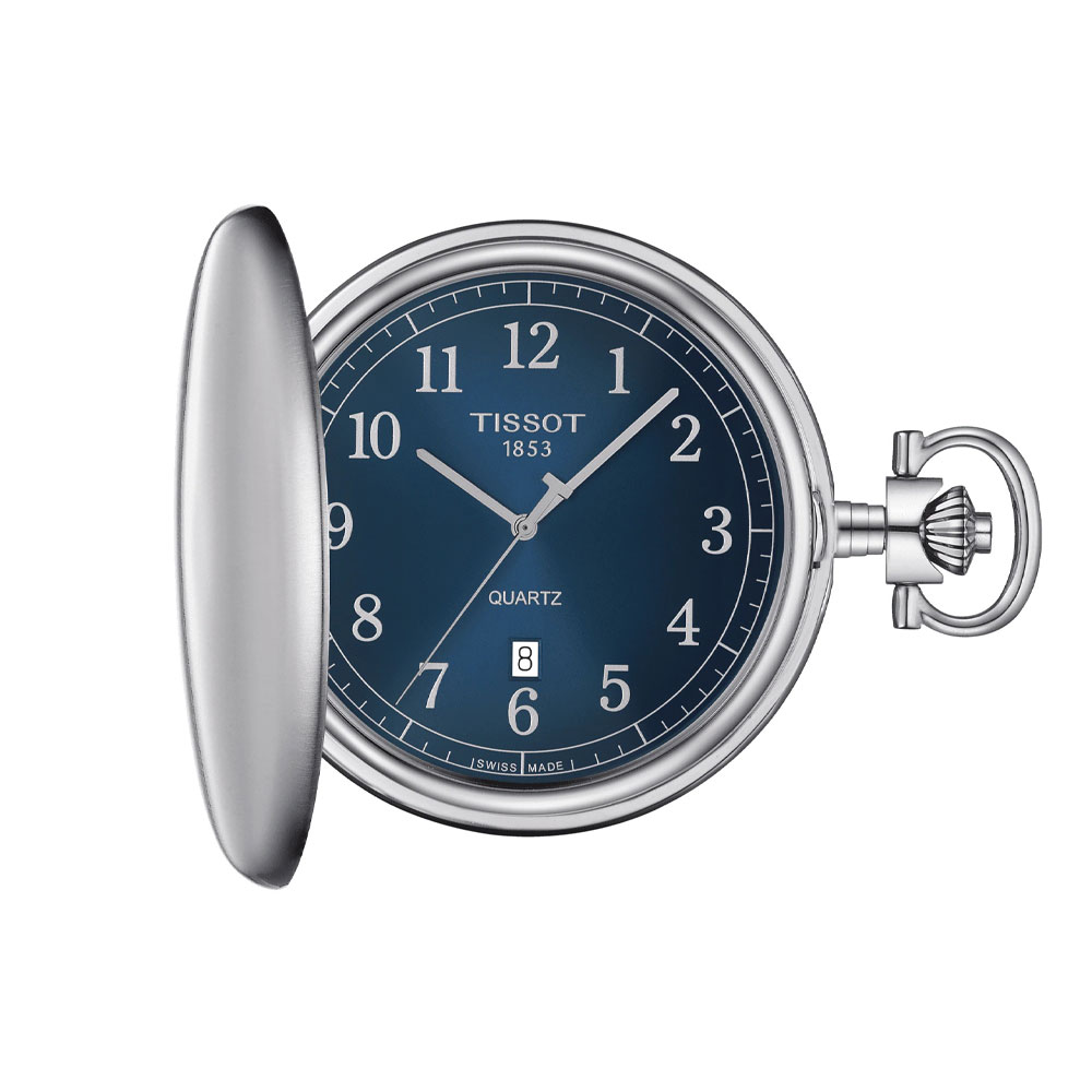 Tissot Savonnette Stainless Steel Blue Dial Pocket Watch Peter