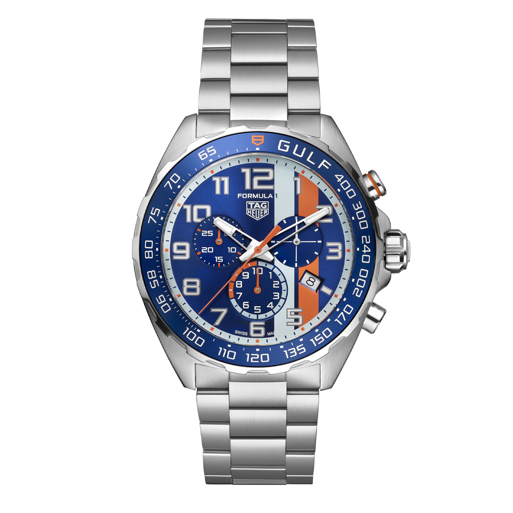 TAG Heuer 2023 F1 Gulf Special Edition Bracelet Watch Peter Jackson