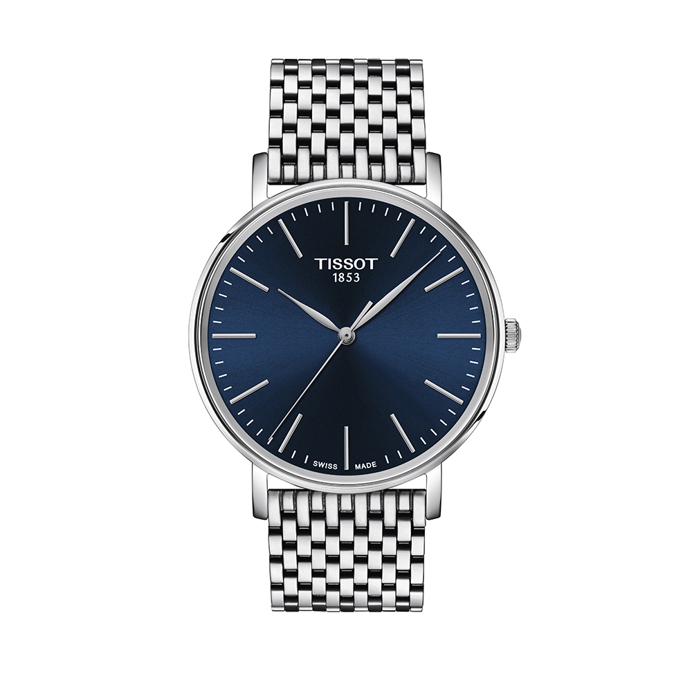 Tissot Everytime 40mm Steel Blue Quartz Mesh Bracelet Watch