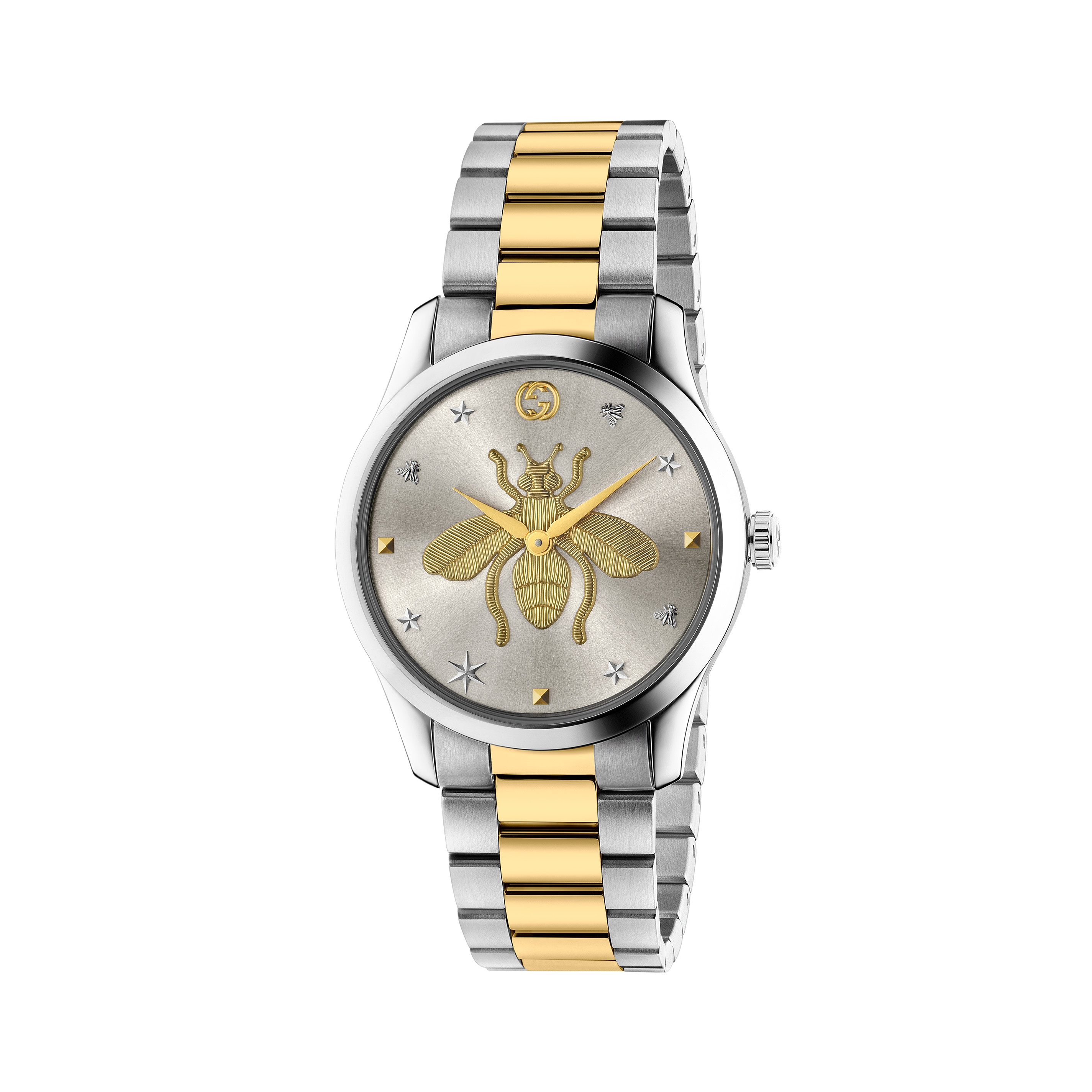 Gucci G-Timeless 38mm Bee Steel and Gold Bracelet Watch 