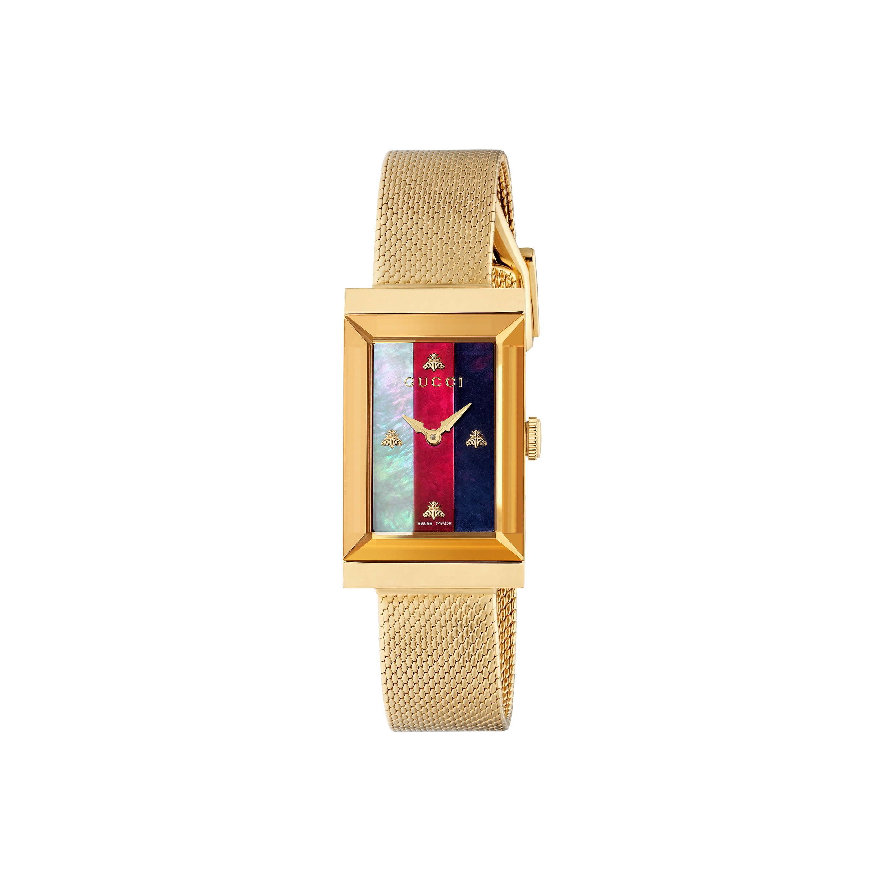 Gucci G-Frame Red/ Purple Face Yellow Gold Plated Mesh Bracelet 