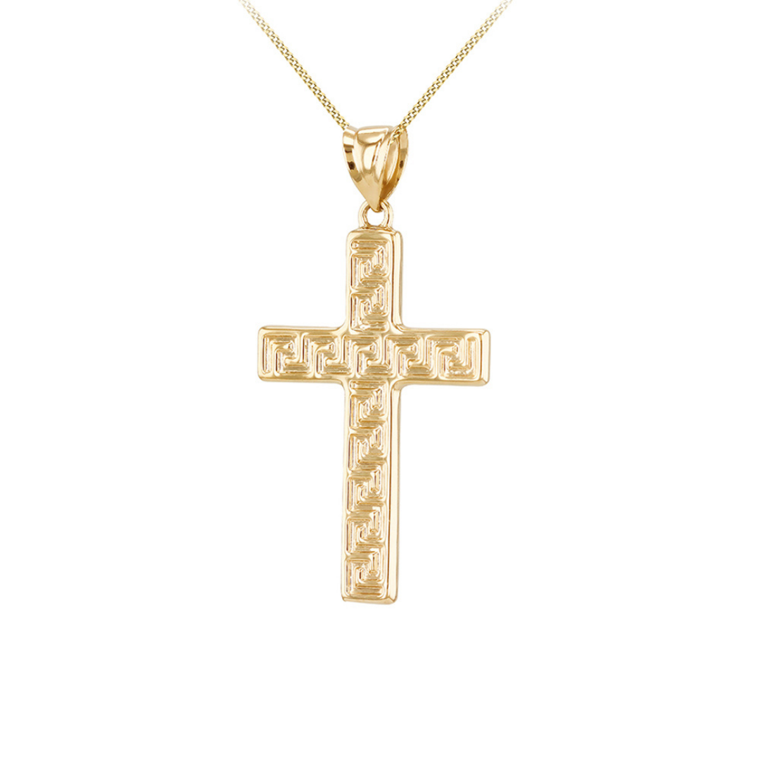 9ct Gold Greek Key Cross Necklace | Peter Jackson