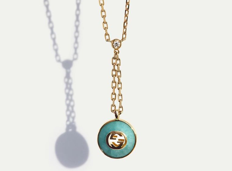 Ladies Gucci Gold Necklace with Turquoise motif