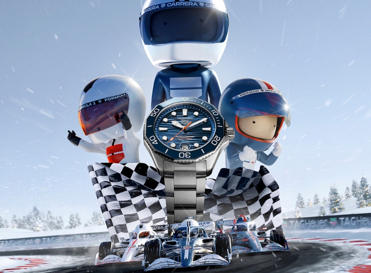 a blue monaco square dial watch on a leather strap