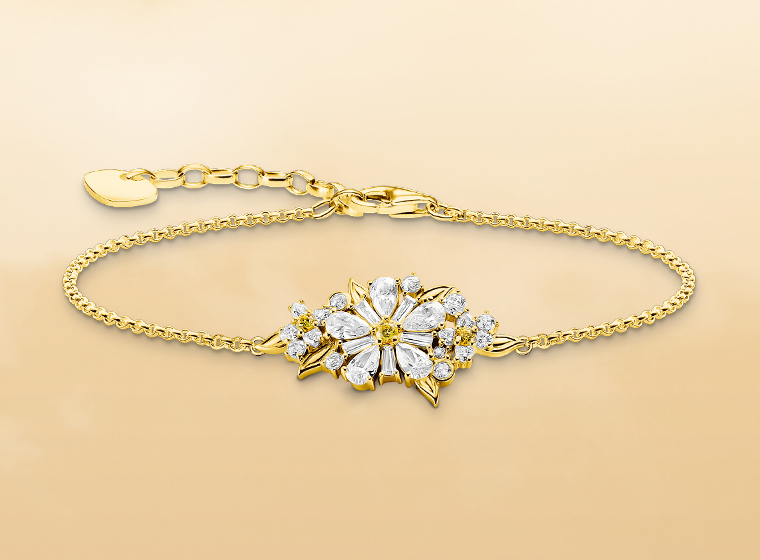 gold thomas sabo bracelet with white stones in a flower motif 