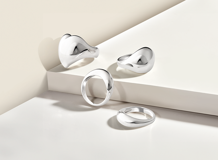 4 chunky silver ring designs with a highly polished finish 